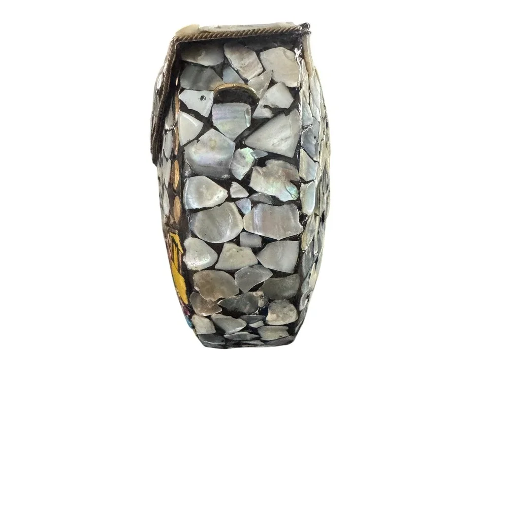 RAMLA Clutch Womens OS White Mother of‎ Pearl Mosaic Handmade Boho Evening Bag